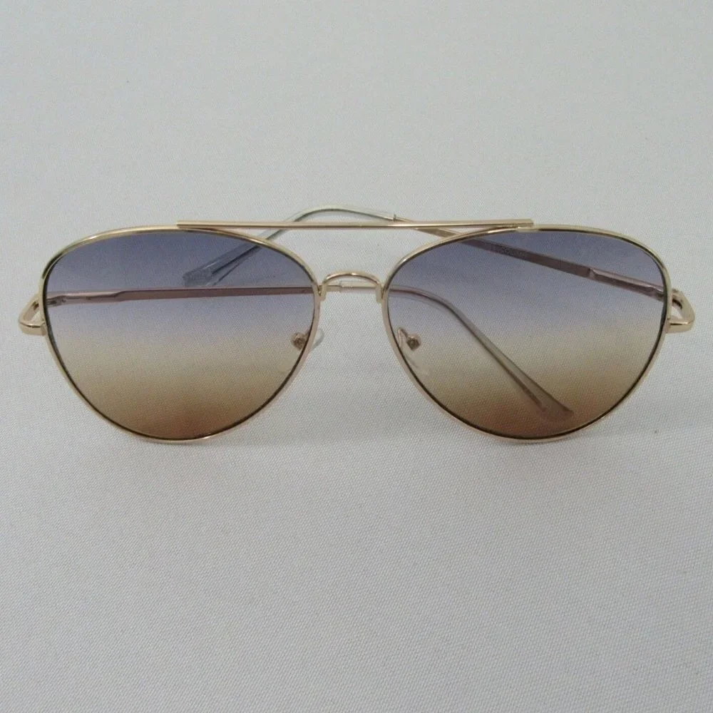 Ombre Blue Yellow Rim Gold Metal Frame Sunglasses New